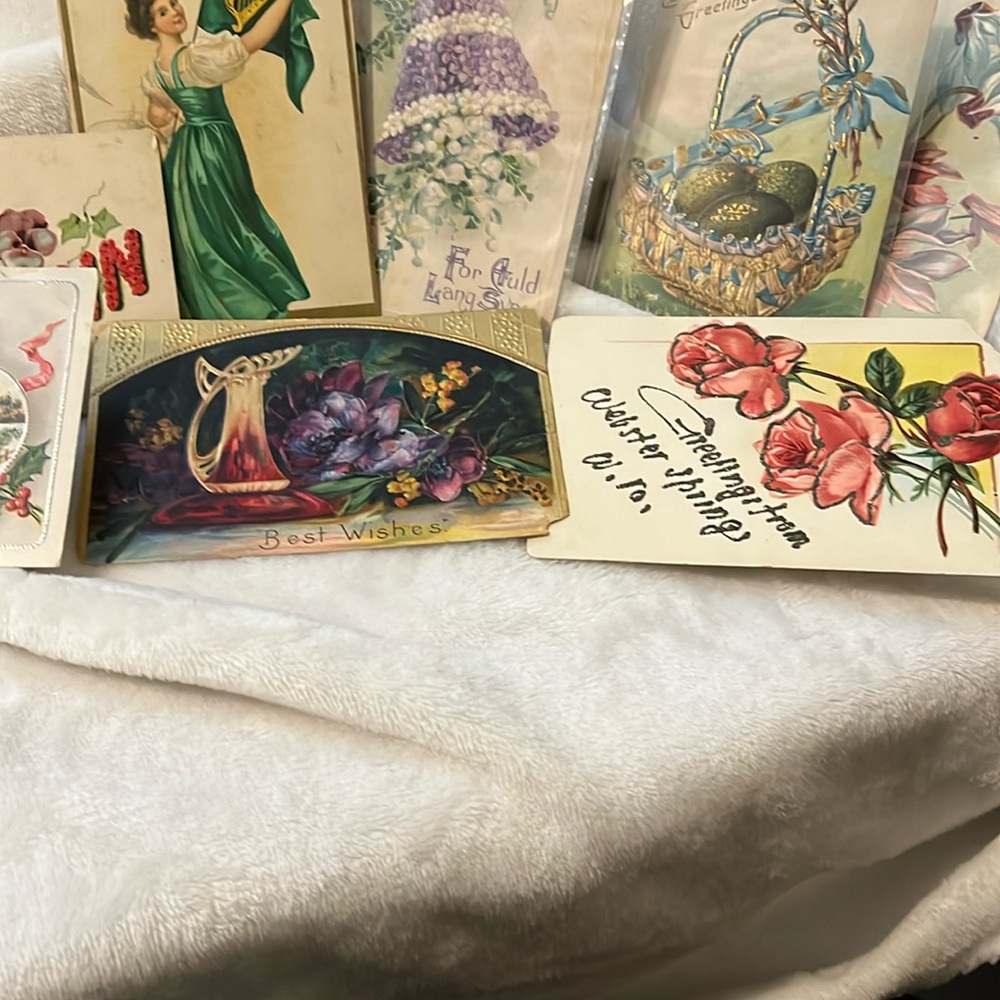 Postcards very, very old embossed, engraved, holiday Easter Christmas, St. Pat